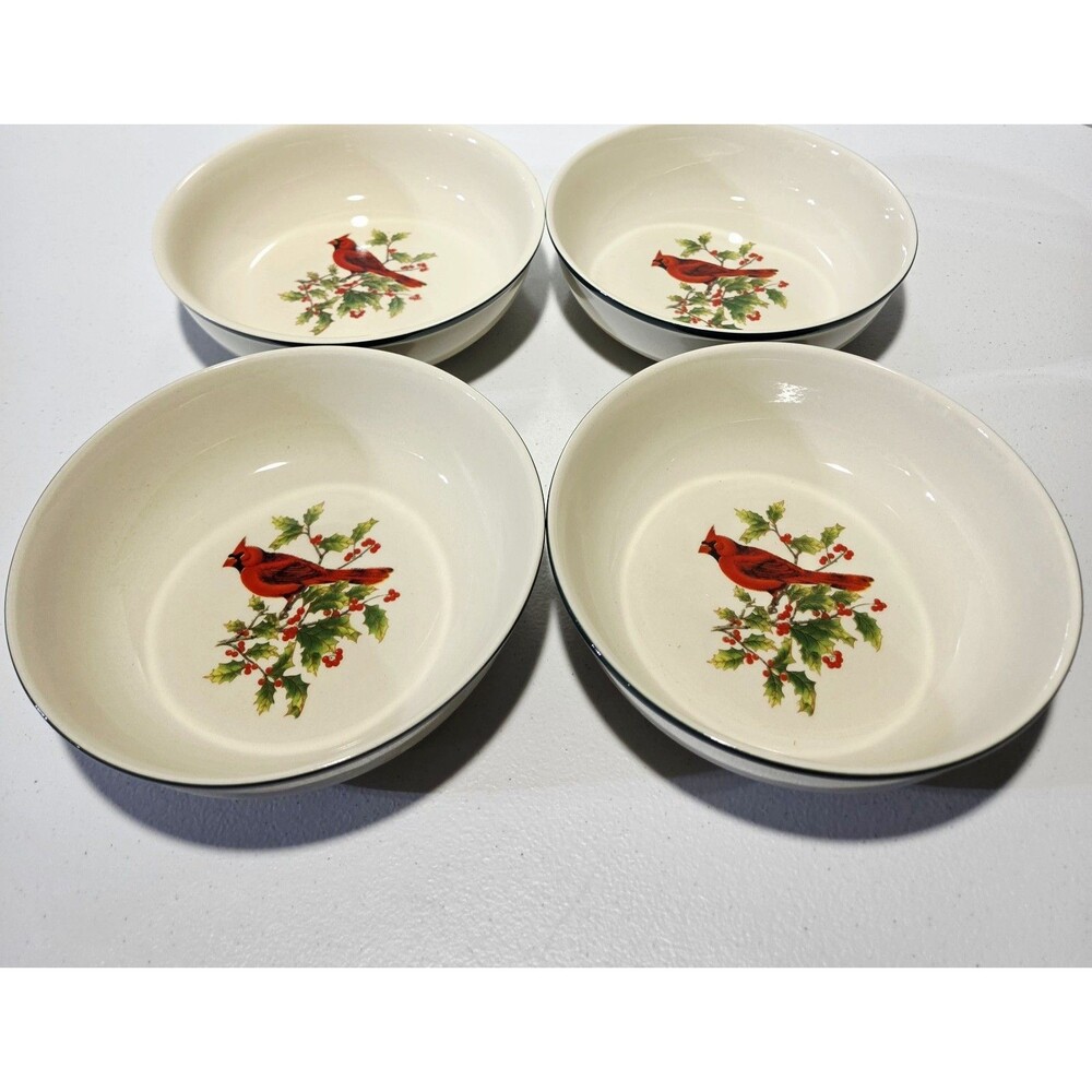 Thomson Pottery Soup Cereal Bowls Set Of 4 Christmas Winter 6.5"